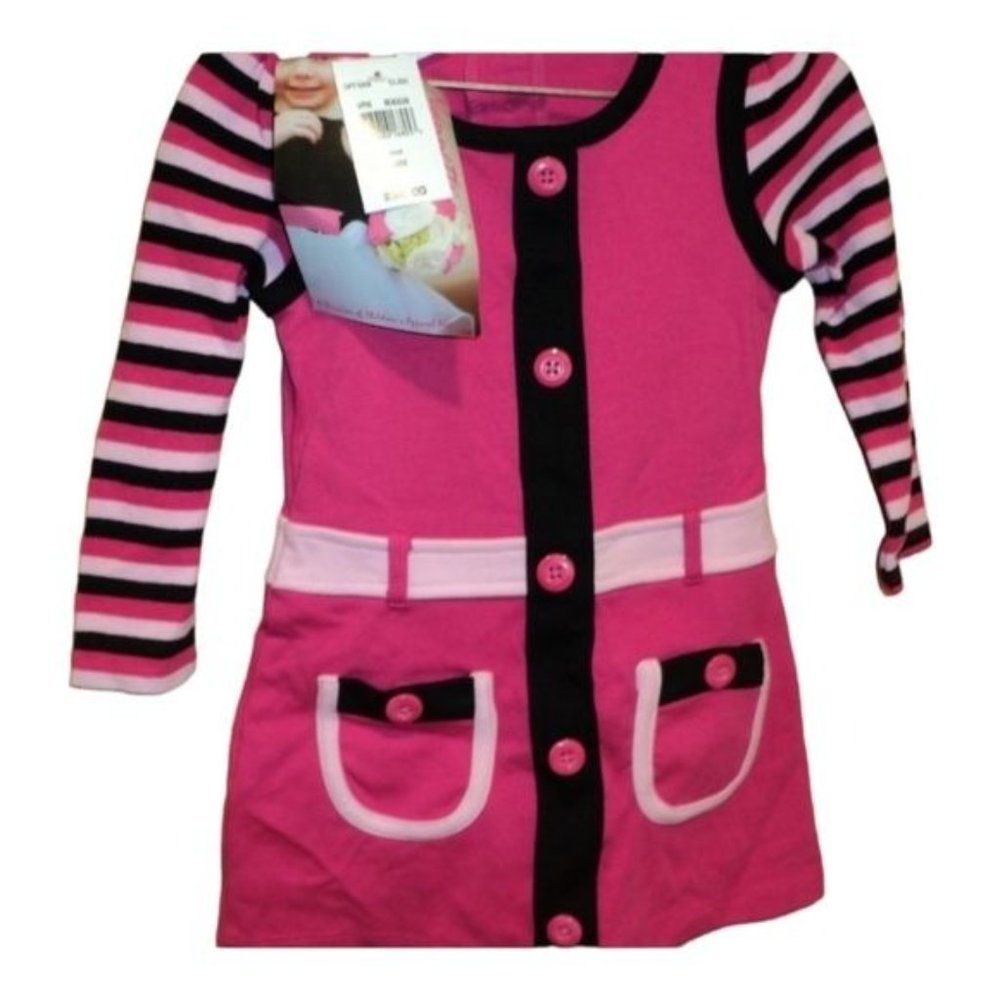 Nannette Striped Jumper Dress Pink Black White Long-Sleeve 24 months NWT